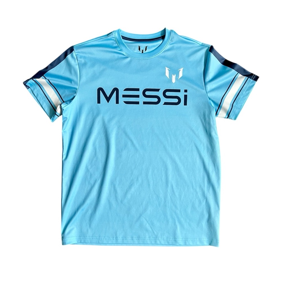 Messi Blue Graphic Jersey Short Sleeve Crewneck T-Shirt Soccer Shirt Tee EUC M